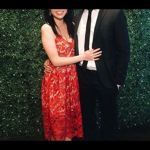 Red crochet floral a line dress